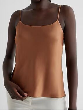 NEW Express Satin Scoop Neck Downtown Cami Tank Top Small Pecan Brown Tan NWT